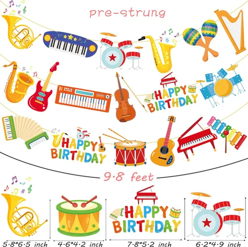 Miniatura 5 de 3 pancartas de instrumentos musicales para decoración de fiesta de música, instrumentos musicales, guirnaldas para fiesta de cumpleaños temática