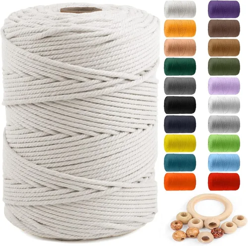 Miniatura 49 de Cuerda de algodón para macramé de 5 mm x 109 yardas, ZUEXT 100% natural hecha a mano, cuerda de algodón trenzada de 4 hebras para colgar plantas