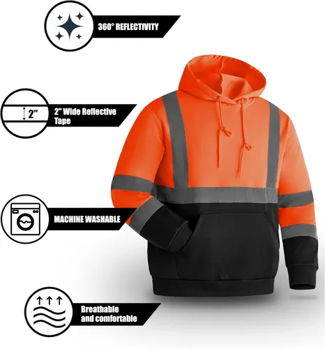Miniatura 4 de Ubon Hi Vis - Sudaderas con capucha para hombre, alta visibilidad, reflectantes, de seguridad, ropa de trabajo, trabajo, parte inferior negra