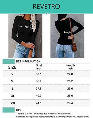Miniatura 6 de REVETRO Camisetas de cuello redondo para mujer, manga larga, ajustadas, para invierno, básicas