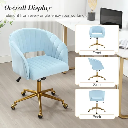 Miniatura 8 de HENGJIANYI Silla de escritorio giratoria para oficina en casa, moderna silla de tocador de terciopelo, sillón de altura ajustable con base dorada