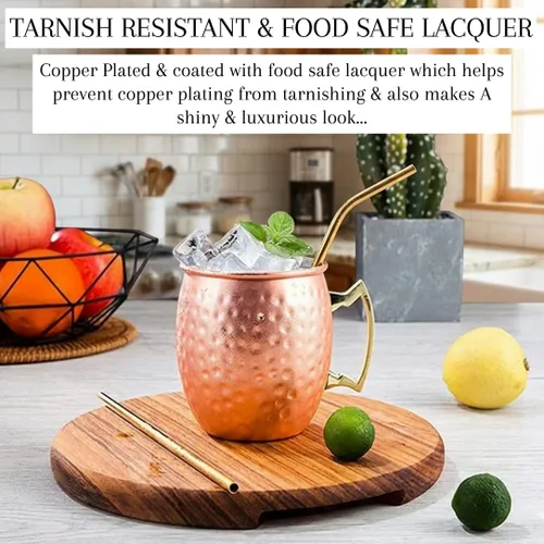 Miniatura 4 de Juego de 2 tazas Moscow Mule de 16 onzas, tazas de cobre puro para exteriores, tazas de cobre para mulas de Moscú, tazas de cobre, tazas de cobre
