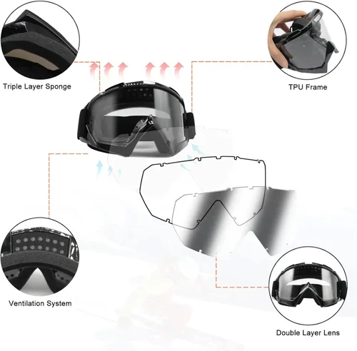 Miniatura 2 de Gafas de motocross - Gafas para motocicleta de tierra para hombres, mujeres y jóvenes - MX para todoterreno, conducción en pistas y carreras