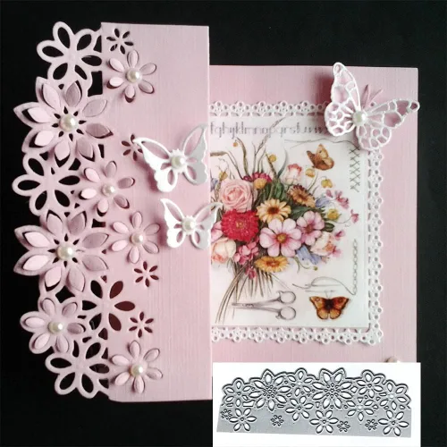 Plantillas troqueladas de metal, hojas de borde de flores, plantillas cortadas para álbumes de recortes, álbumes de recortes, troqueles decorativos