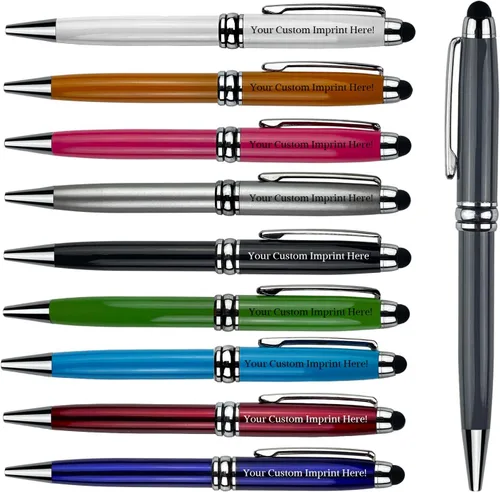 Miniatura 15 de Ancolo Bolígrafos personalizados con lápiz digital - Cuerpo metálico grabado con su mensaje, nombre/número de teléfono, tinta negra. Ideal