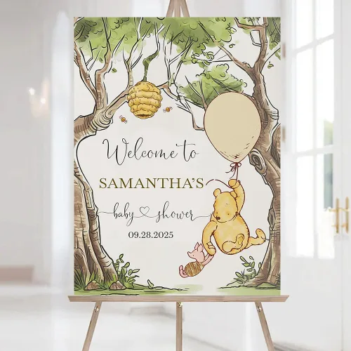 Miniatura 6 de Letrero de bienvenida personalizado de Pooh, cartel de bienvenida al baby shower, baby shower de oso Pooh, revelación de género, decoraciones