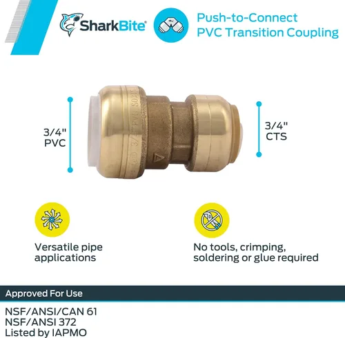 Miniatura 5 de Shatg #Sharkbite acoplamiento de transición de PVC de 1/2” Cts x 1/2"., UIP4016A, 0 volts