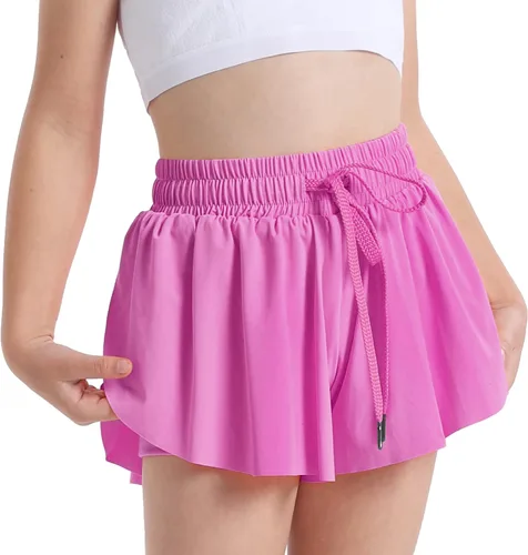 Miniatura 6 de Dizoboee Pantalones cortos fluidos para niñas, pantalones cortos de mariposa para jóvenes, falda atlética, pantalones cortos con bolsillo para niñas