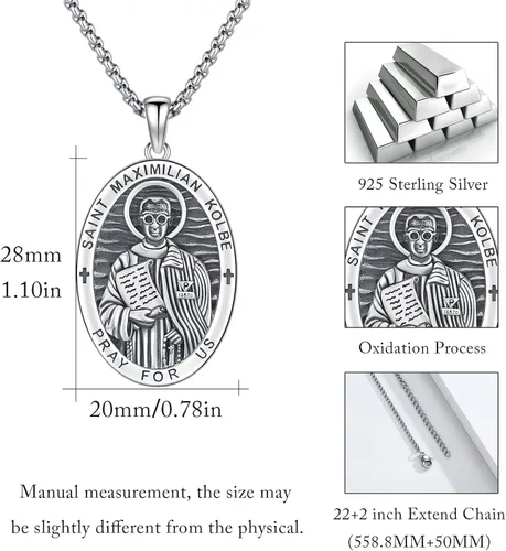 Miniatura 387 de Collar con colgante de plata de ley 925 con medalla de San Patrón, joyería religiosa para hombres y mujeres, con cadena de acero inoxidable 316L