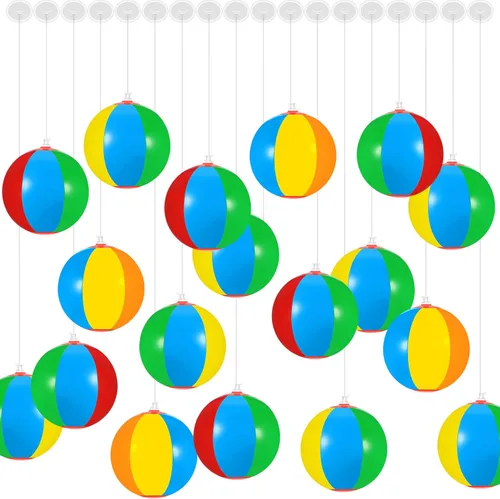Hungdao Mini bola de playa decoración de arco iris pequeña bola de playa con cuerda para colgar y ganchos, pelota inflable para piscina, juguete