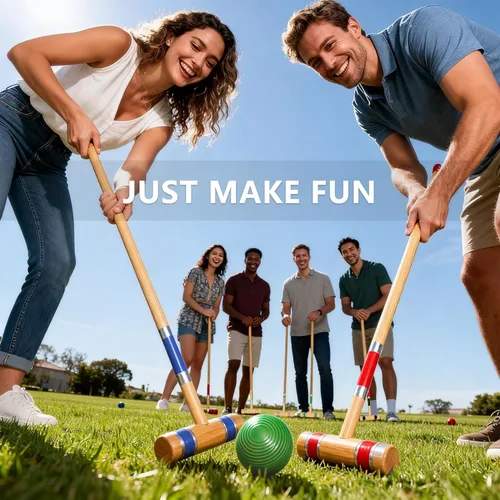 Miniatura 6 de Juego de croquet para seis jugadores con mazos de madera de primera calidad de 28 pulgadas, bola de colores, mechones, estacas, juego perfecto al