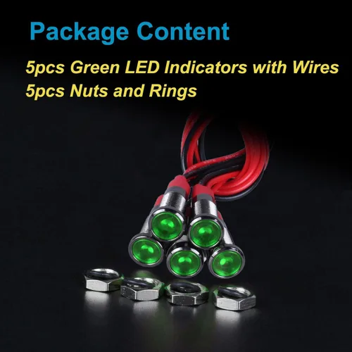 Miniatura 6 de 5 unidades de 0.236 in 12V-24V 20mA luz indicadora LED de metal de ahorro de energía, bisel cromado negro, orificio de montaje de 1/4 pulgadas