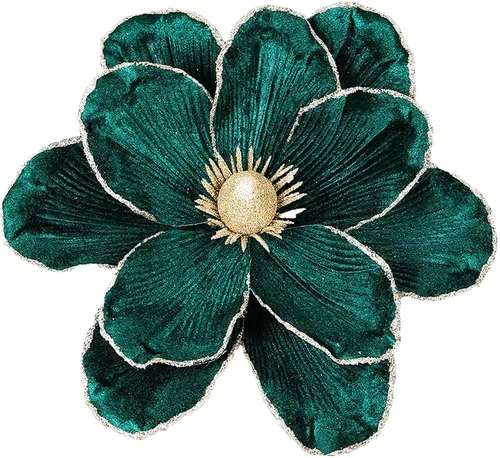 Flores de Navidad grandes con purpurina de 10 pulgadas, 6 unidades, flores artificiales de magnolia de terciopelo, decoraciones para árbol de