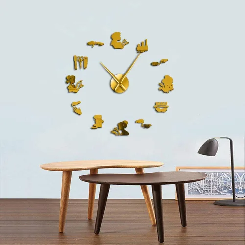 Miniatura 3 de The Geeky Days Reloj de pared analógico dorado, 12.4 in, funciona con pilas, movimiento de cuarzo, diámetro ajustable de bricolaje