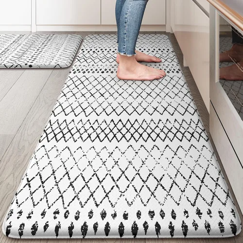 Miniatura 114 de KIMODE - Juego de 2 tapetes de cocina bohemios, antifatiga, antideslizantes, impermeables, ergonómicos, acolchados, cómodos, para lavandería, Caqui