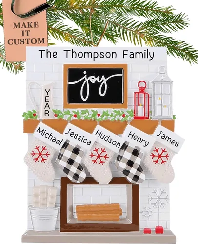 Miniatura 21 de Adorno personalizado para familia grande de 10 personas 2025 Personalización gratuita en 24 horas Adornos navideños de chimenea grabados