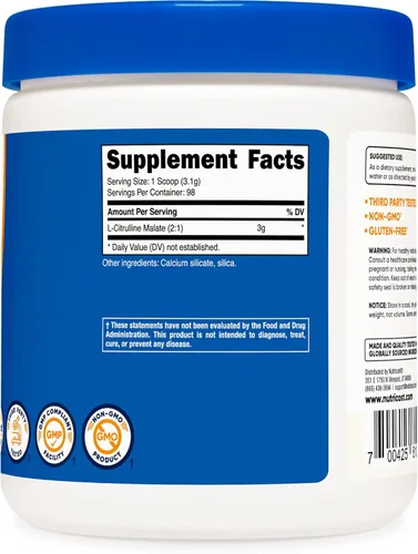 Miniatura 3 de Nutricost L-citrulina malato 300G (paquete de 2) - L-citrulina pura en polvo, 3000 mg por porción - L-citrulina malato