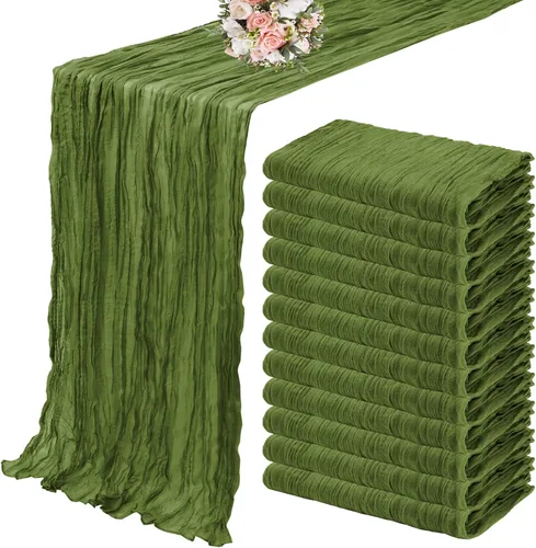Miniatura 24 de Paquete de 12 caminos de mesa de estopilla 35 x 120 pulgadas de largo, bohemio, tela de queso, gasa, caminos de mesa semi transparentes para Verde