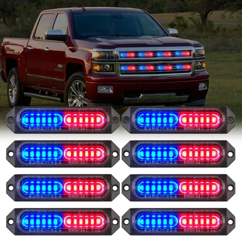 Miniatura 25 de Nilight 8 piezas de luces estroboscópicas LED 12 LED ámbar blancas, luz de emergencia 12 V 24 V, luz de advertencia de peligro con función