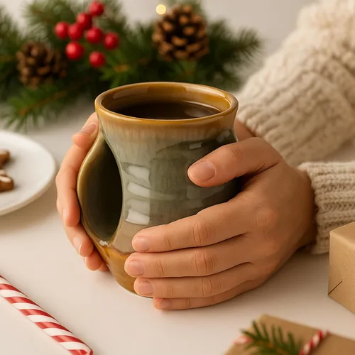 Miniatura 9 de Taza Calentadora de Manos, Cerámica de Cerámica Hecha a Mano y Pintada a Mano - El Bolsillo Contorneado Mantendrá el Calor de Tu Bebida Para