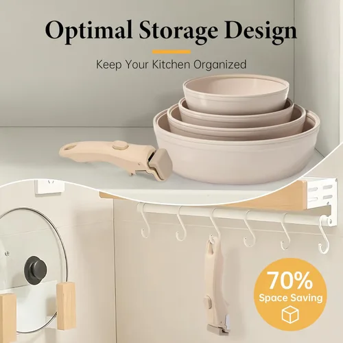 Miniatura 5 de Mango extraíble para olla, mango universal, repuesto para ollas y sartenes, se adapta a todos los utensilios de cocina, incluye soporte para Beige