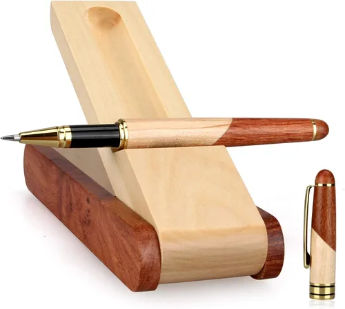 Miniatura 7 de Renawe - Set de bolígrafo con caja de madera para exhibición del bolígrafo de gel y tinta de repuesto