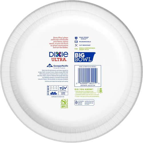 Miniatura 7 de Dixie Ultra Cuencos de papel extra grandes, 34 onzas, 34 unidades, compostables, aptos para microondas, cuencos desechables para comidas pesadas