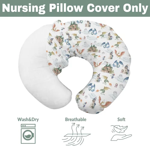 Miniatura 7 de Fundas de almohada de lactancia de dragón y caballeros de cuento de hadas para niños y niñas, dragones de fantasía, castillo de princesa, funda