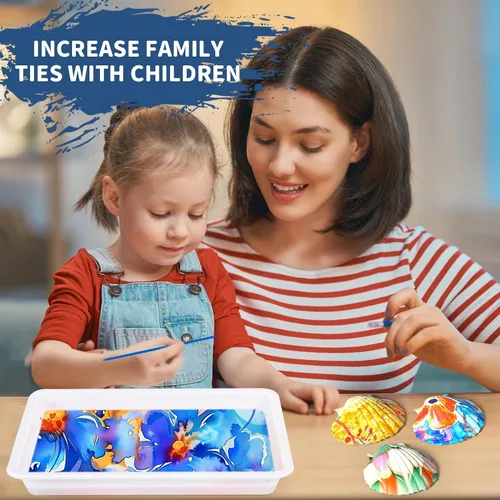 Miniatura 2 de Ci Vetch Kit de pintura de mármol de agua para niños, artes y manualidades, no tóxico, de 3 a 12 años, incluye 6 colores, 10 hojas, herramientas, 12