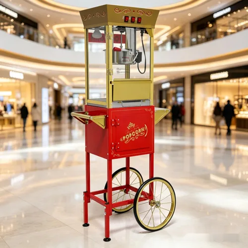Miniatura 10 de Máquina de palomitas de maíz de estilo vintage de 8 onzas – Máquina de aperitivos con hervidor de acero inoxidable, carrito retro vintage y ruedas
