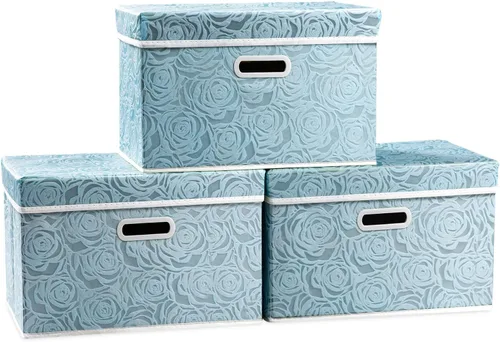 Miniatura 9 de PRANDOM Caja de almacenamiento plegable más grande con tapa [1 unidad] Contenedor Cesta Organizadora Cubo de Almacenamiento Decorativo de Tela