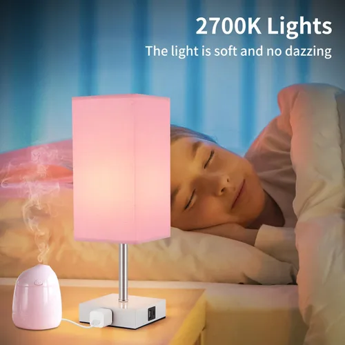 Miniatura 7 de Lámpara de mesa con control táctil, 3 modos regulables, puertos USB C+A y tomacorriente, lámpara de noche para decoración de dormitorio y sala
