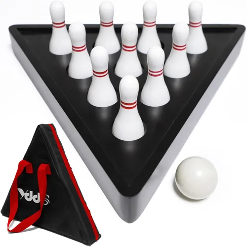 Miniatura 7 de Juego de alfileres de bolos de tejo con 10 pines de bolos de madera dura de alta calidad, bola de boliche triangular Durabel de resina y bolsa