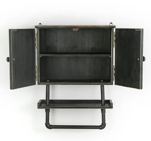 Miniatura 8 de Armario de almacenamiento sobre inodoro de 23.1 x 16.9 pulgadas, gabinete de baño con estante de pared ajustable y toallero, puertas dobles, Negro