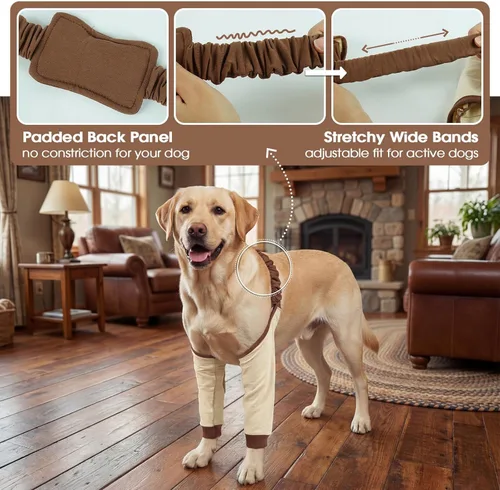 Miniatura 8 de DENTRUN Manga de pierna para cirugía de perro para patas delanteras, protector de rodilla para codo, manga para dejar de lamer, ajuste cómodo