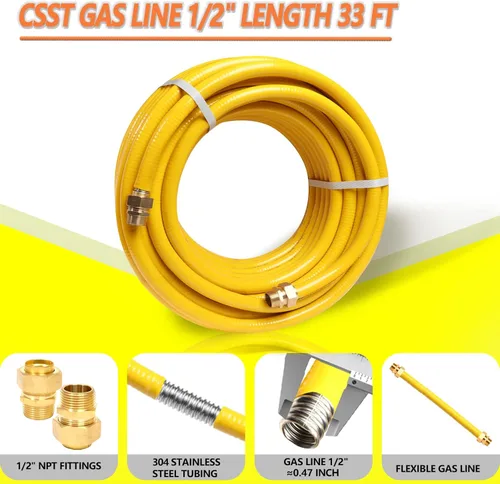 Miniatura 2 de Línea de Gas Flexible de 33 pies 1/2'', Tubería de Acero Inoxidable Corrugado CSST, Kit de Conversión de Línea de Gas Natural y Tubería de Propano