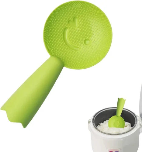 Miniatura 5 de Cuchara de arroz Bonita espátula para servir arroz con cara sonriente Paleta de arroz antiadherente con mango largo, soporte para servir arroz