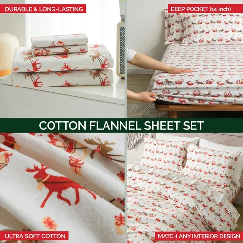 Miniatura 7 de Elegant Comfort Juego de sábanas de franela ultrasuave de 4 piezas 100% de algodón turco - Sábanas de franela navideñas de Navidad, de calidad