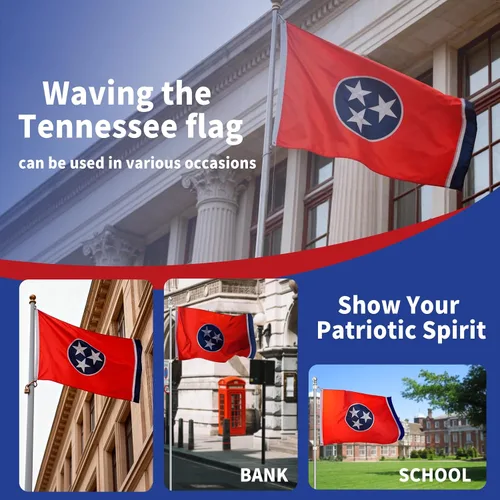 Miniatura 6 de Bandera de Tennessee de 3 x 5, bandera del estado de Tennessee para exteriores, técnica de bordado, resistente al desgarro, rayas cosidas y ojales