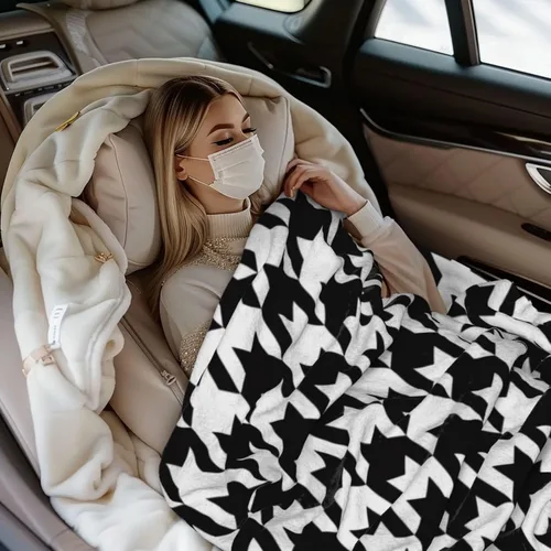 Miniatura 5 de Perinsto Manta de Tiro de Pata de Gallo Blanco y Negro Ultra Suave y Cálida para Todas las Estaciones, Manta Decorativa de Forro Polar para Cama