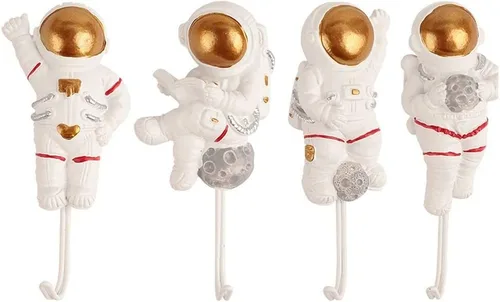 gofidin 4 ganchos creativos de astronauta modelo de dibujos animados planeta cocina fuerte pegamento colgador puerta sin clavos detrás del llavero