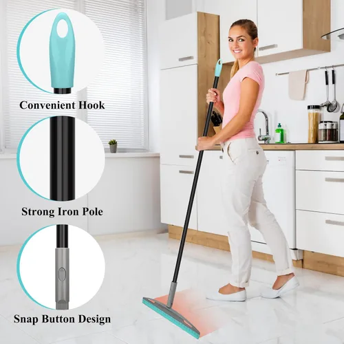 Miniatura 6 de Escoba Mágica Multifunción, Escoba Exprimidora de Piso de Silicona con Mango Largo de 59", Escoba Raspadora para Piso Baño Cocina Ducha Azulejo Pelo