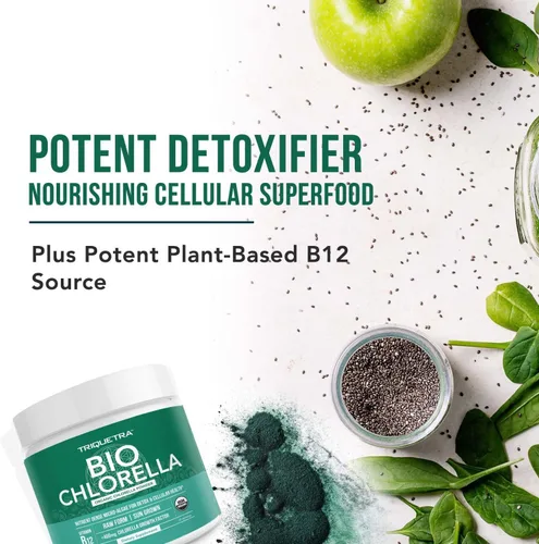Miniatura 5 de Polvo orgánico de Chlorella - Cruda y cultivada al sol - Algas verdes densas en nutrientes con CGF (factor de crecimiento de Chlorella), apoya