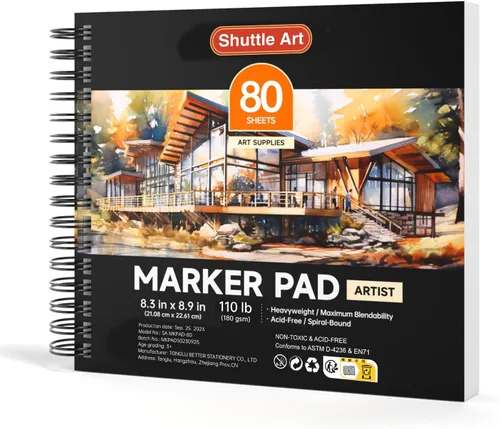 Shuttle Art Almohadilla de Marcadores, Cuaderno de Bocetos Cuadrado Portátil de 8.3”x8.9”, 80 Hojas de Papel para Dibujo con Marcadores, Papel de