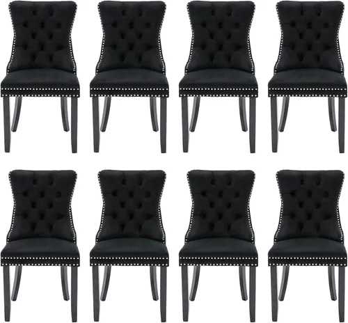 Miniatura 114 de Juego de 2 sillas de comedor tapizadas de terciopelo, sillas laterales de cocina de estilo moderno con ribete de cabeza de clavo y patas de madera