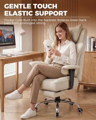 Miniatura 3 de GTPLAYER Silla de Oficina Grande y Alta 400LBS Silla Ergonómica para Juegos Ancha con Cuero con Diseño de Relieve de Lujo con Reposapiés, Reclinable
