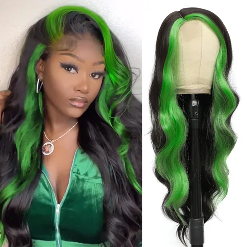 Miniatura 9 de Peluca de cabello sintético ondulado con encaje frontal, peluca marrón con reflejos rubios, pelucas largas onduladas de 28 pulgadas para mujeres