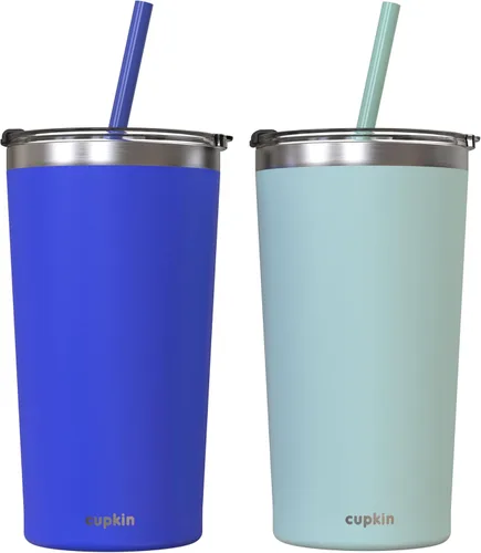 Miniatura 34 de CUPKIN - Taza apilable de acero inoxidable para niños, taza de batido, tazas aisladas con recubrimiento en polvo, tapa libre de BPA y pajilla de Rosa