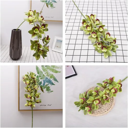 Miniatura 5 de XZJMY Flores artificiales de orquídeas artificiales 3D, flores artificiales de seda de 10 cabezas de seda, flores artificiales para exteriores