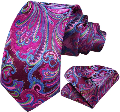 Miniatura 222 de HISDERN Corbatas para hombre, corbata de cachemira y bolsillo cuadrado tejido clásico floral para hombre, corbata de fiesta de boda